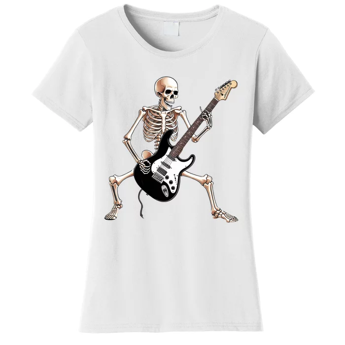 Skeleton Playing Guitar - Rock and Roll Band Graphic Women's T-Shirt