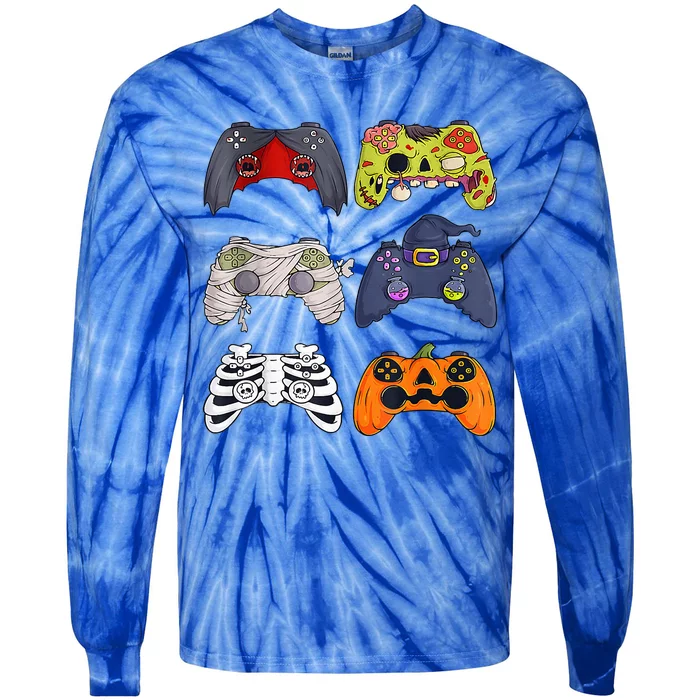 Halloween Skeleton Zombie Gaming Controllers Mummy Tie-Dye Long Sleeve Shirt