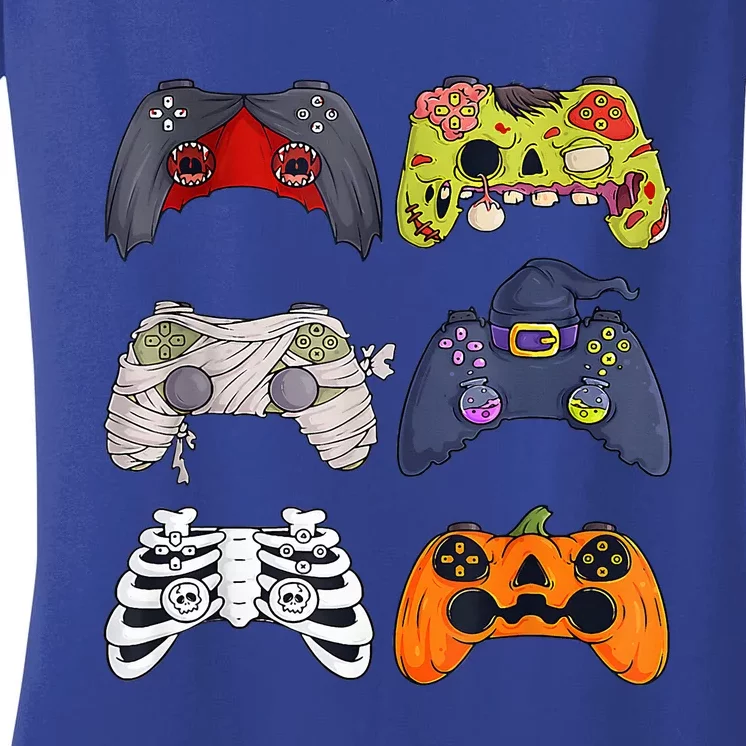 Halloween Skeleton Zombie Gaming Controllers Mummy Women's V-Neck T-Shirt