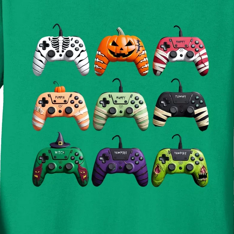 Halloween Skeleton Zombie Gamer Fun Design Kids Long Sleeve Shirt