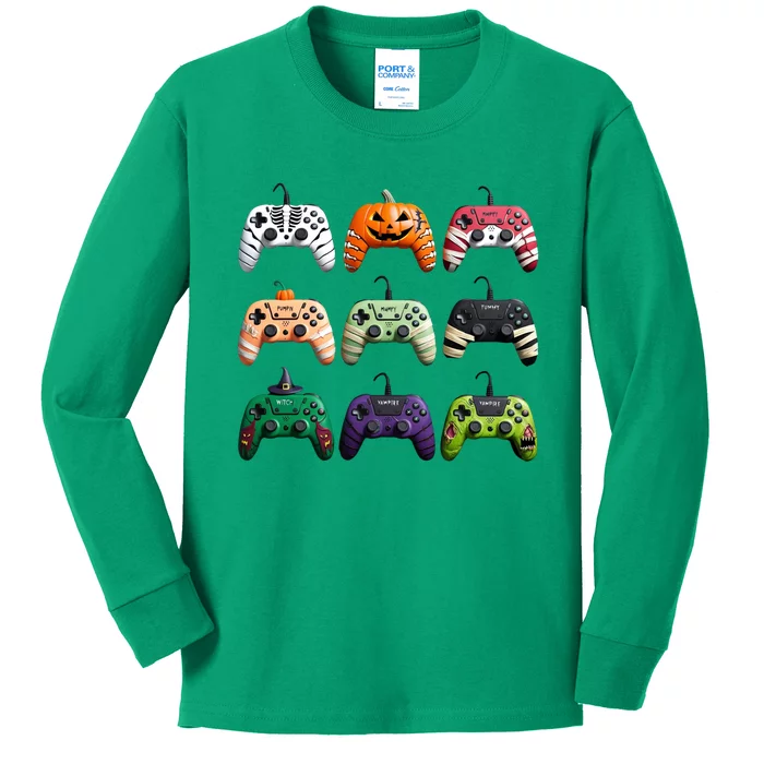 Halloween Skeleton Zombie Gamer Fun Design Kids Long Sleeve Shirt