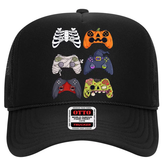 Halloween Skeleton Zombie Gaming Controllers Mummy Kids High Crown Mesh Trucker Hat