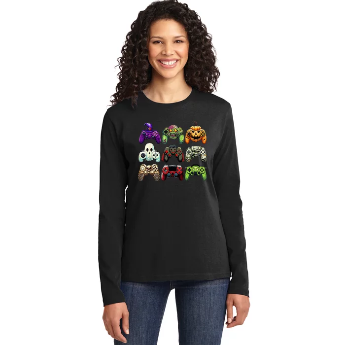 Halloween Skeleton Zombie Gaming Controllers Mummy Ladies Long Sleeve Shirt