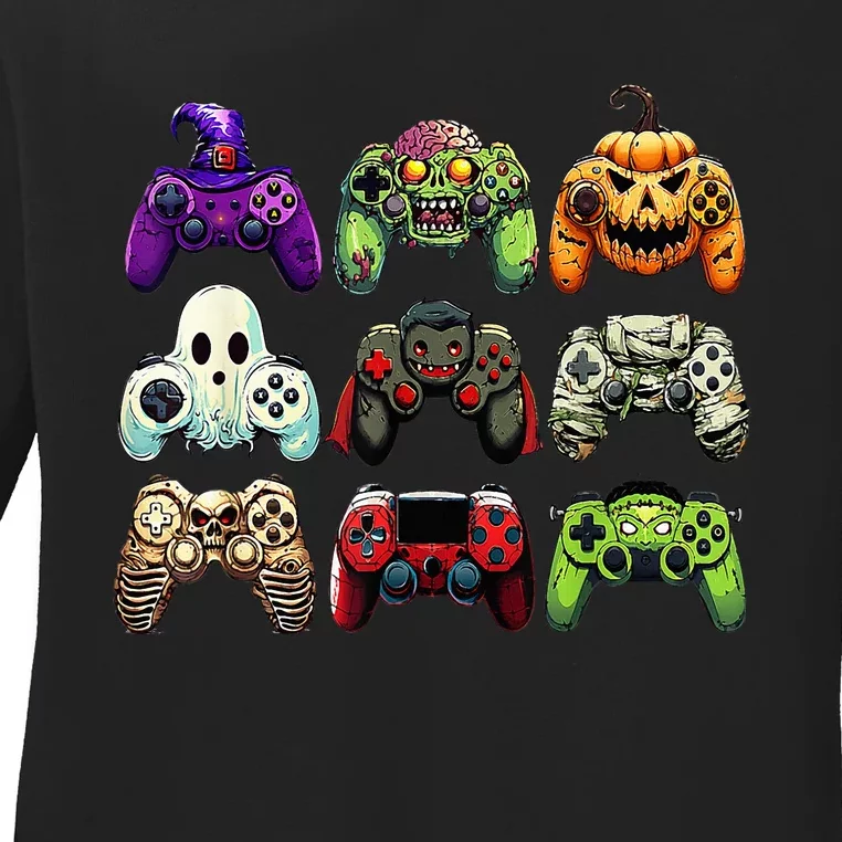 Halloween Skeleton Zombie Gaming Controllers Mummy Ladies Long Sleeve Shirt