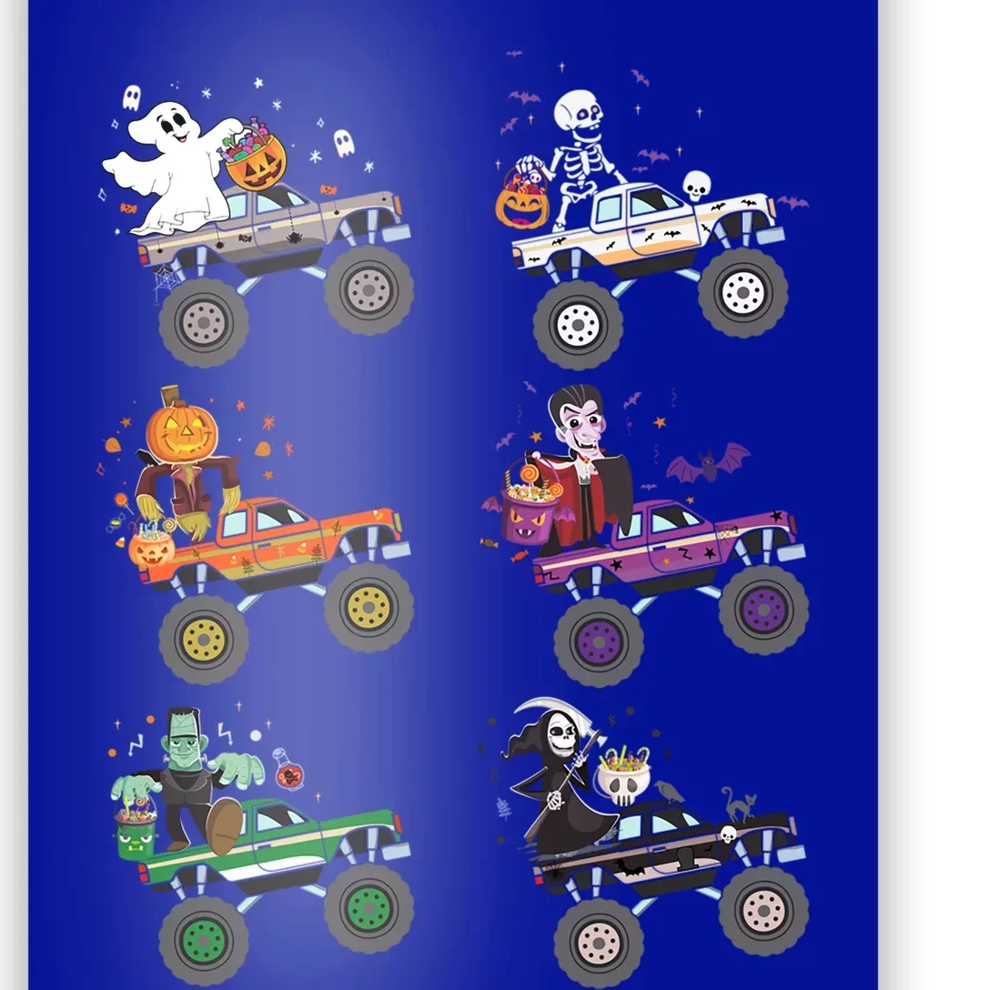 Halloween Skeleton Zombie Riding Monster Truck Vampire Gift Poster