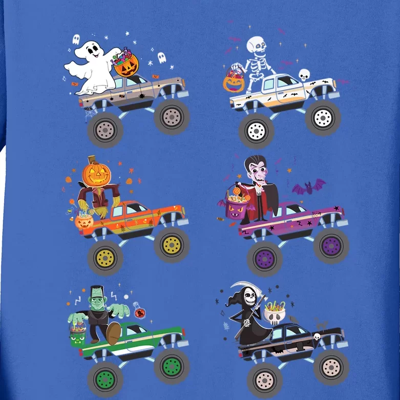 Halloween Skeleton Zombie Riding Monster Truck Vampire Gift Kids Long Sleeve Shirt