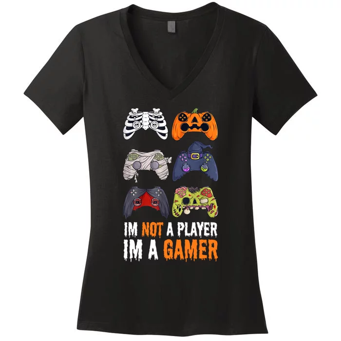 Halloween Skeleton Zombie Gaming Controllers Mummy Women's V-Neck T-Shirt