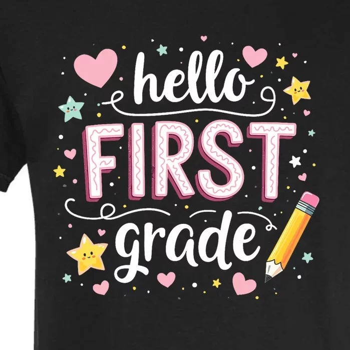 Hello Team 1st Grade Back To School Outfit Garment-Dyed Heavyweight T-Shirt