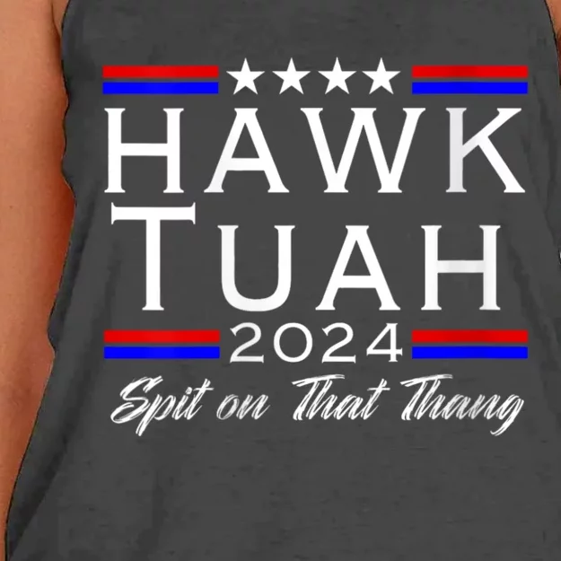 Hawk Tuah 24 Spit On That Thang White Design In Dark Apparel Women's Knotted Racerback Tank