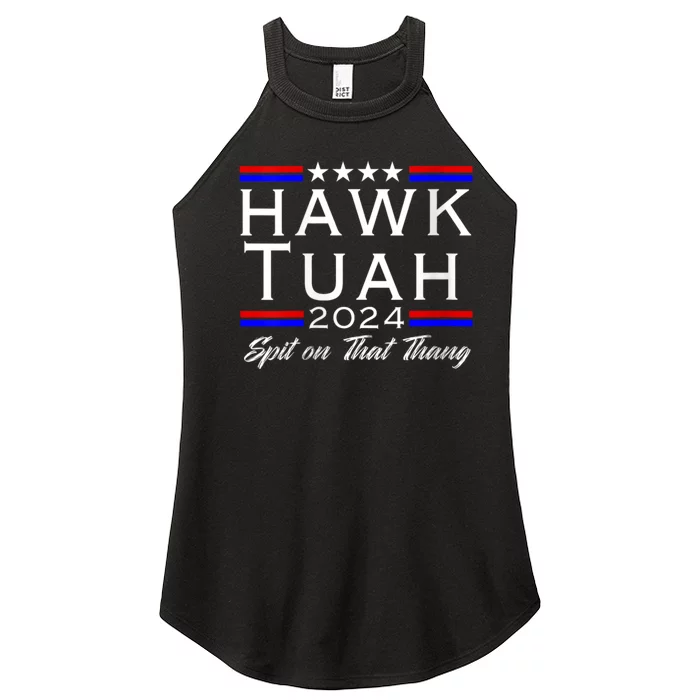 Hawk Tuah 24 Spit On That Thang White Design In Dark Apparel Women’s Perfect Tri Rocker Tank