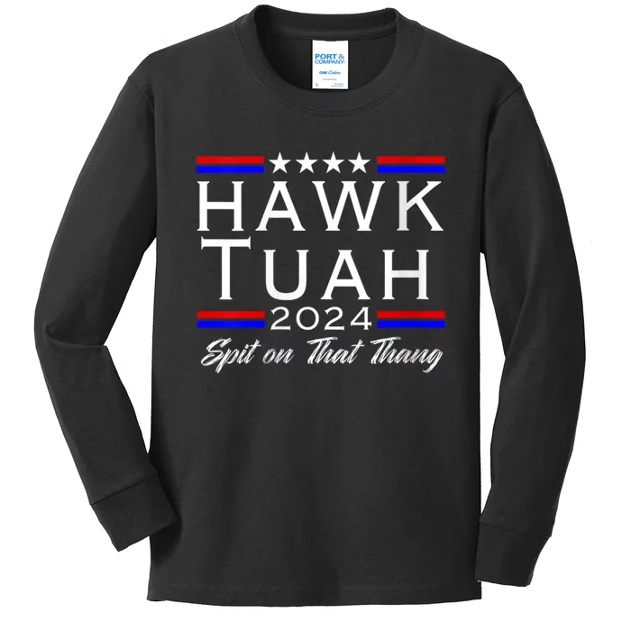 Hawk Tuah 24 Spit On That Thang White Design In Dark Apparel Kids Long Sleeve Shirt