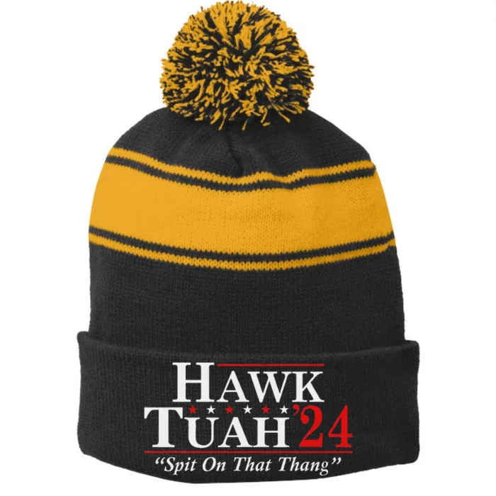 Hawk Tuah 24 Spit On That Thang Viral Stripe Pom Pom Beanie