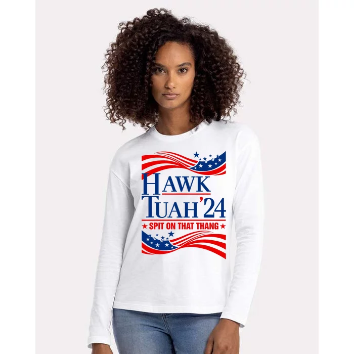 Hawk Tauh 24 Spit On That Thang Usa American Flag Meme Quote Womens Cotton Relaxed Long Sleeve T-Shirt