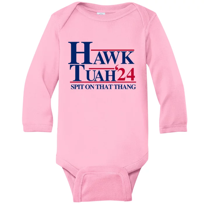 Hawk Tuah 24 Spit On That Thang Funny Saying Baby Long Sleeve Bodysuit