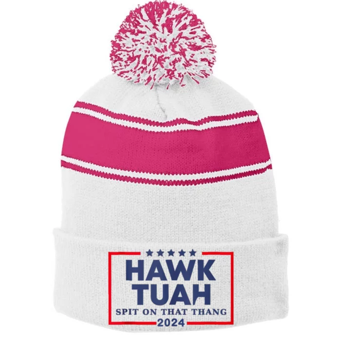 Hawk Tuah 24 Spit On That Thang Stripe Pom Pom Beanie