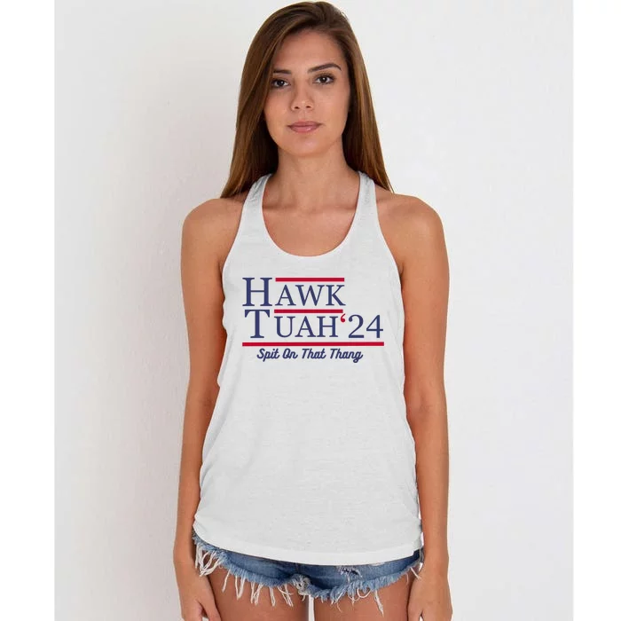 Hawk Tuah 24 Spit Women's Knotted Racerback Tank