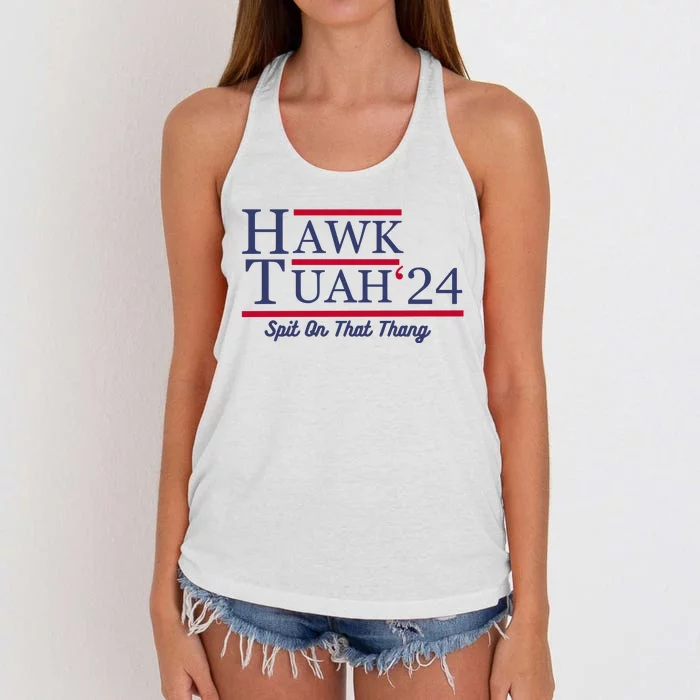 Hawk Tuah 24 Spit Women's Knotted Racerback Tank