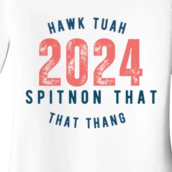 Hawk Tuah 24 Spit On That Thang Blue And Red Women's Perfect Tri Tunic Long Sleeve Shirt