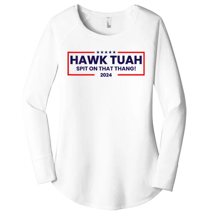 Hawk Tuah 24 Spit On That Thang Hawk Tush For President 2024 Election Parody Women's Perfect Tri Tunic Long Sleeve Shirt