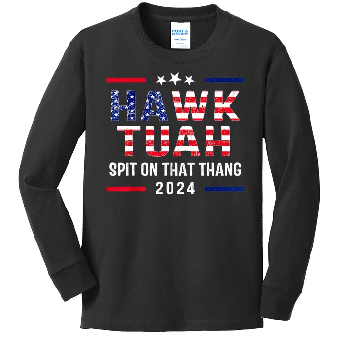 Hawk Tuah 24 Usa Flag Election For President Kids Long Sleeve Shirt