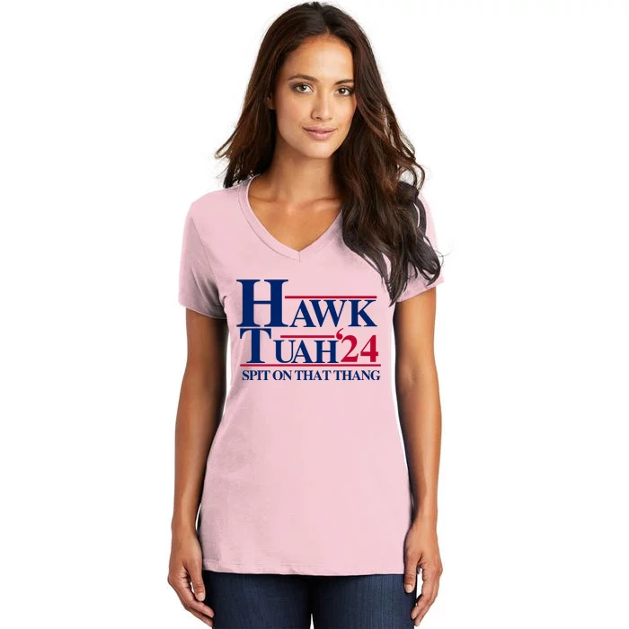 Hawk Tuah 24 Spit On That Thang Funny Saying Women's V-Neck T-Shirt