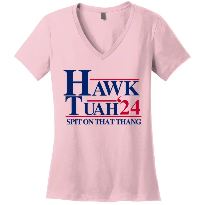 Hawk Tuah 24 Spit On That Thang Funny Saying Women's V-Neck T-Shirt