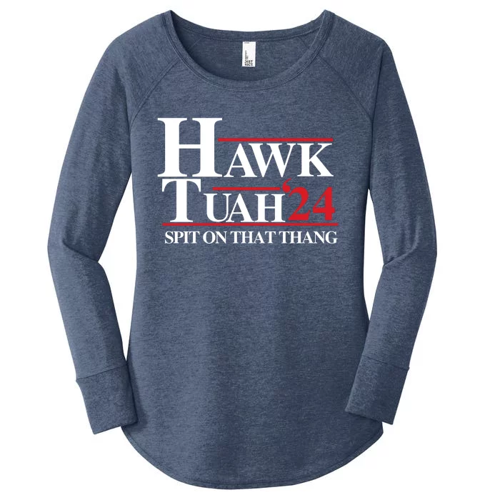 Hawk Tuah 24 Spit On That Thang Funny Saying Women's Perfect Tri Tunic Long Sleeve Shirt