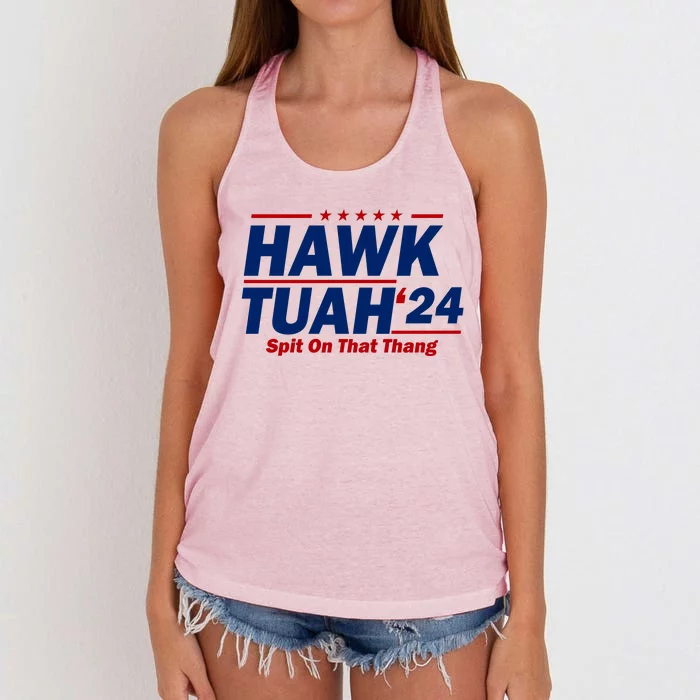 Hawk Tuah 24 Spit On That Thang Funny Saying Women's Knotted Racerback Tank