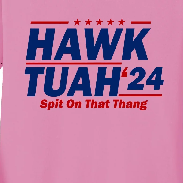 Hawk Tuah 24 Spit On That Thang Funny Saying Kids Long Sleeve Shirt