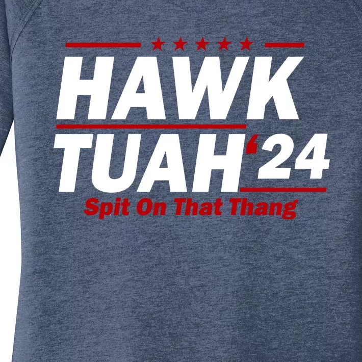 Hawk Tuah 24 Spit On That Thang Funny Saying Women's Perfect Tri Tunic Long Sleeve Shirt