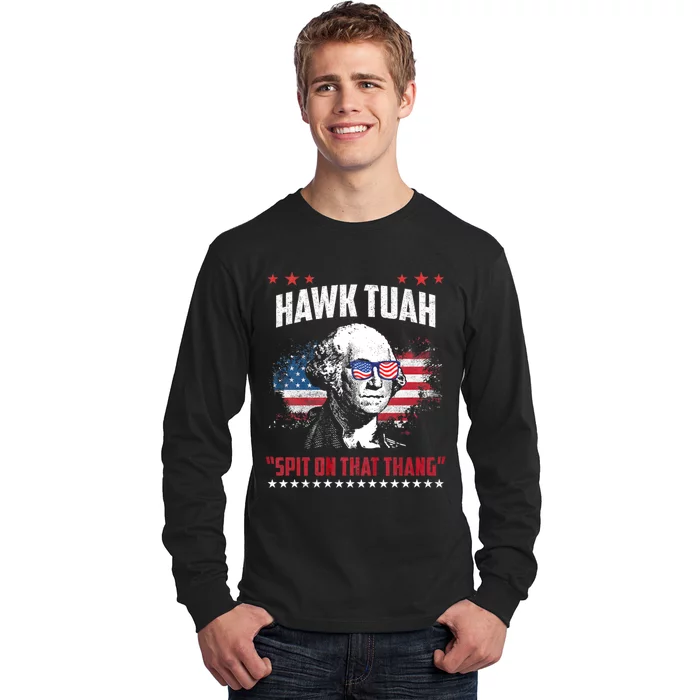 Hawk Tuah 24 Spit On That Thang Hawk Tush For President 2024 Election Parody Long Sleeve Shirt