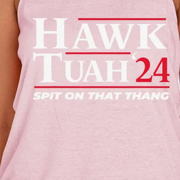 Hawk Tuah 24 Spit On That Thang Hawk Tuah 2024 Hawk Tush Women's Knotted Racerback Tank