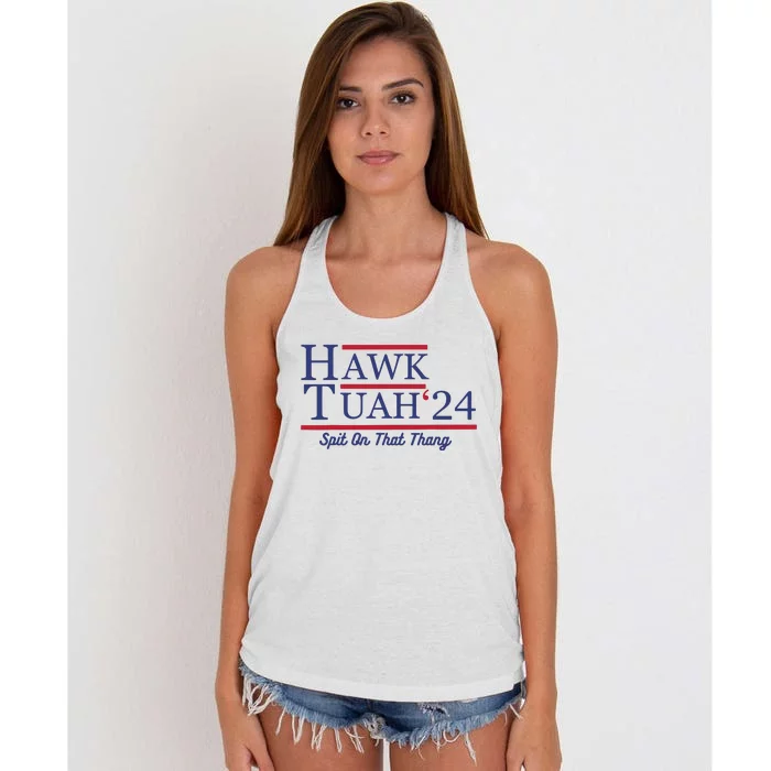 Hawk Tuah 24 Spit On That Thang Women's Knotted Racerback Tank