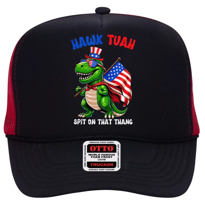 Hawk Tuah 2024 Spit On That Thang Funny Trex Dinosaur High Crown Mesh Trucker Hat