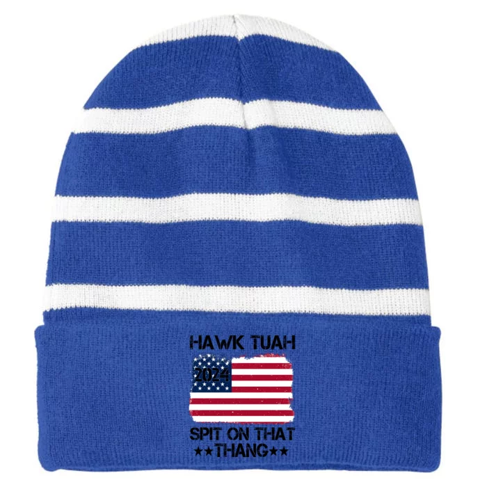 Hawk Tuah 24 Spit On That Thang Striped Beanie with Solid Band