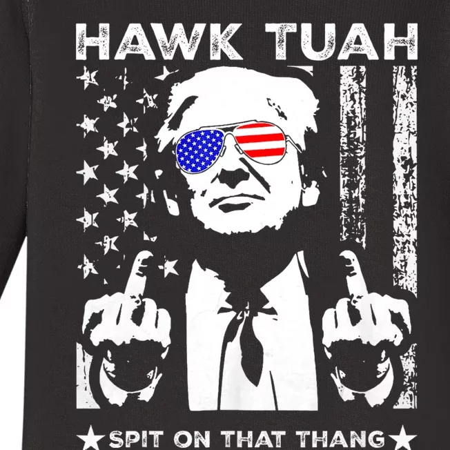 Hawk Tuah 24 Spit On That Thang Hawk Tush For President 2024 Election Parody Baby Long Sleeve Bodysuit