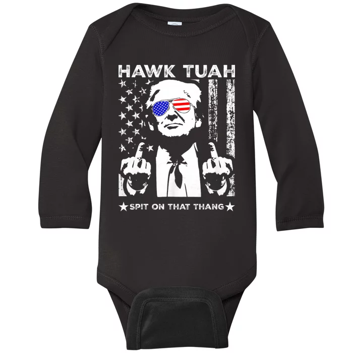 Hawk Tuah 24 Spit On That Thang Hawk Tush For President 2024 Election Parody Baby Long Sleeve Bodysuit