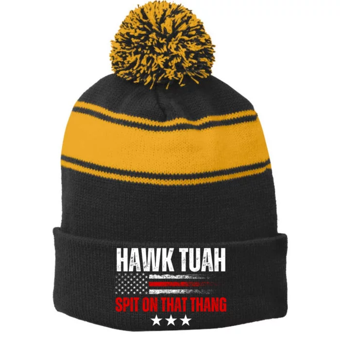 Hawk Tuah 24 Spit On That Thang Stripe Pom Pom Beanie