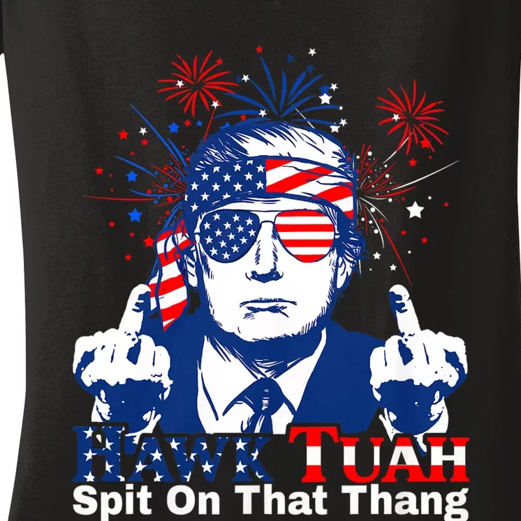 Hawk Tuah 24 Spit On That Thang Hawk Tush For President 2024 Election Parody Women's V-Neck T-Shirt