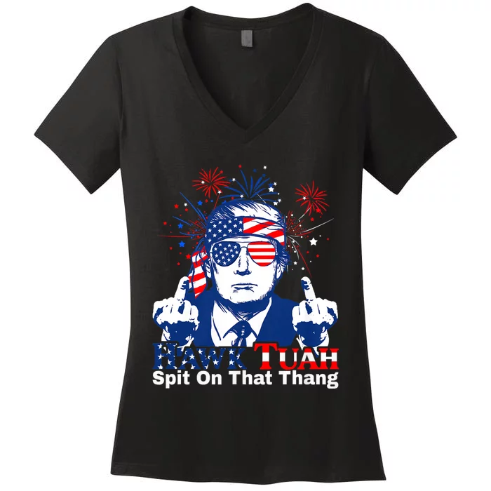 Hawk Tuah 24 Spit On That Thang Hawk Tush For President 2024 Election Parody Women's V-Neck T-Shirt