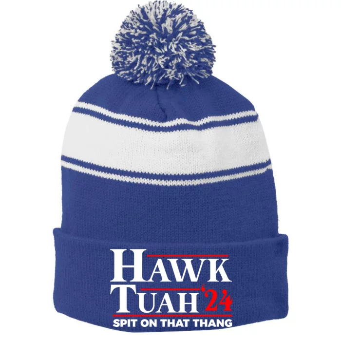 Hawk Tuah 24 Funny Spit On That Thang Utah Girl Stripe Pom Pom Beanie