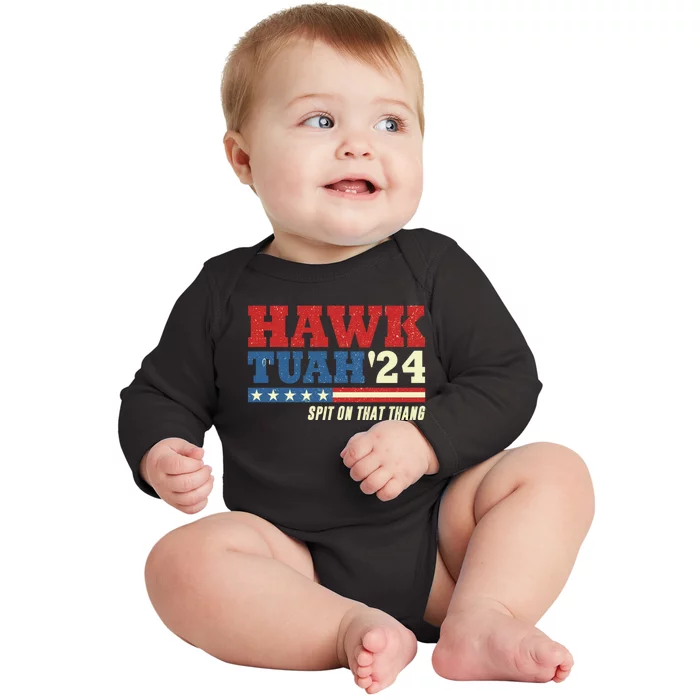 Hawk Tuah 24 Spit On That Thang Funny Saying Baby Long Sleeve Bodysuit