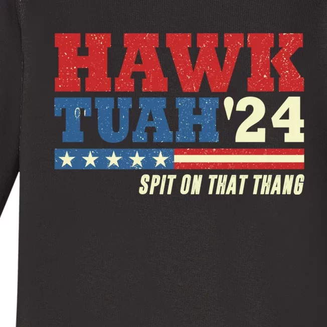 Hawk Tuah 24 Spit On That Thang Funny Saying Baby Long Sleeve Bodysuit