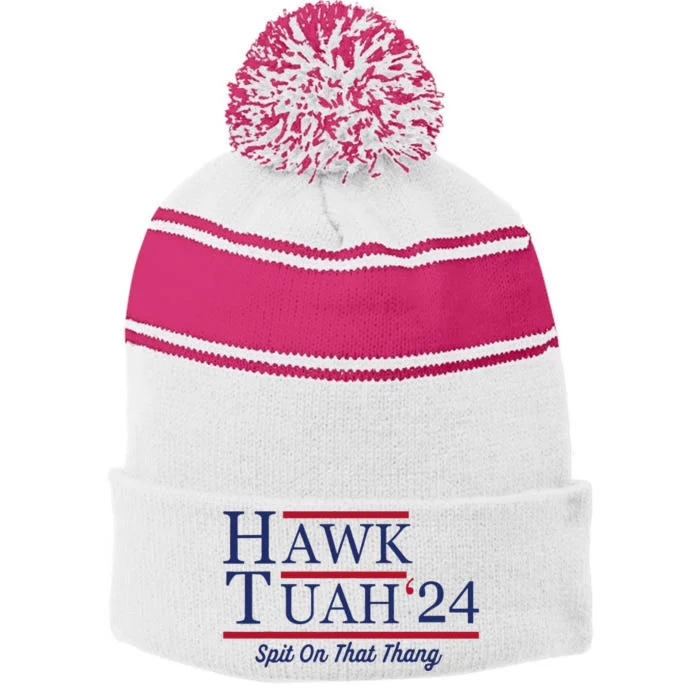 Hawk Tuah 24 Funny Tank Top Design Stripe Pom Pom Beanie