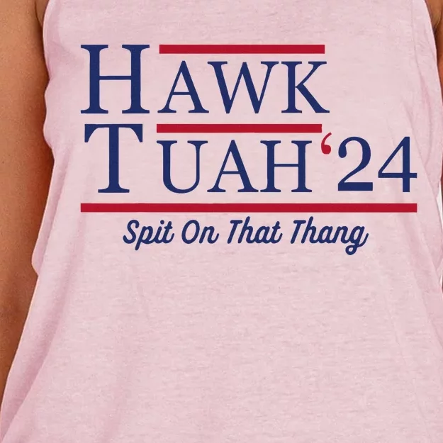 Hawk Tuah 24 Funny Tank Top Design Women's Knotted Racerback Tank