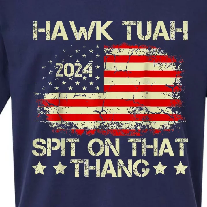 Hawk Tuah 24 Spit On That Thang Retro American Flag Gift Sueded Cloud Jersey T-Shirt