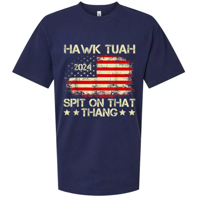 Hawk Tuah 24 Spit On That Thang Retro American Flag Gift Sueded Cloud Jersey T-Shirt