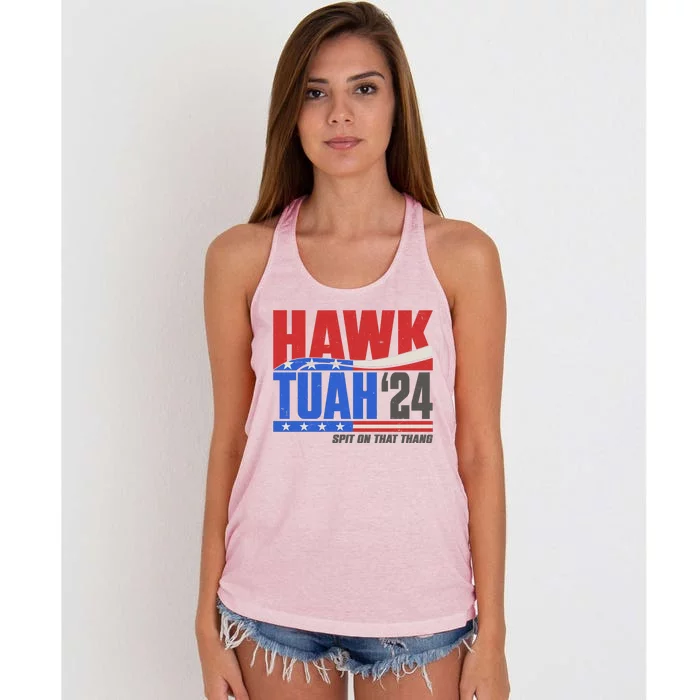 Hawk Tuah 2024 Spit On That Thang Women's Knotted Racerback Tank