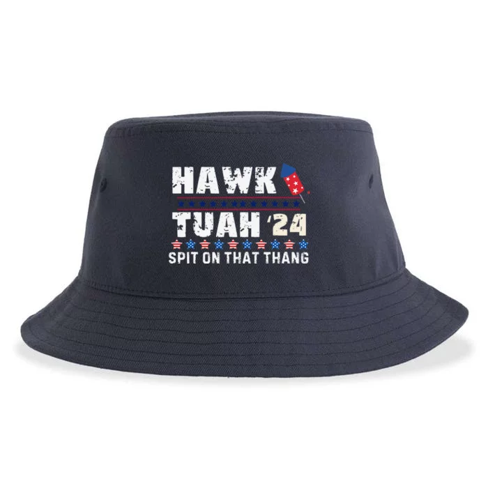 Hawk Tuah 24 Spit On That Thang America Funny Trending Meme Sustainable Bucket Hat