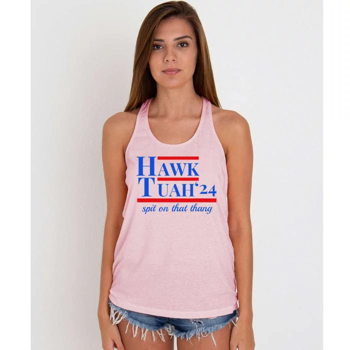 Hawk Tuah 24 Spit On That Thang Funny Meme Women's Knotted Racerback Tank